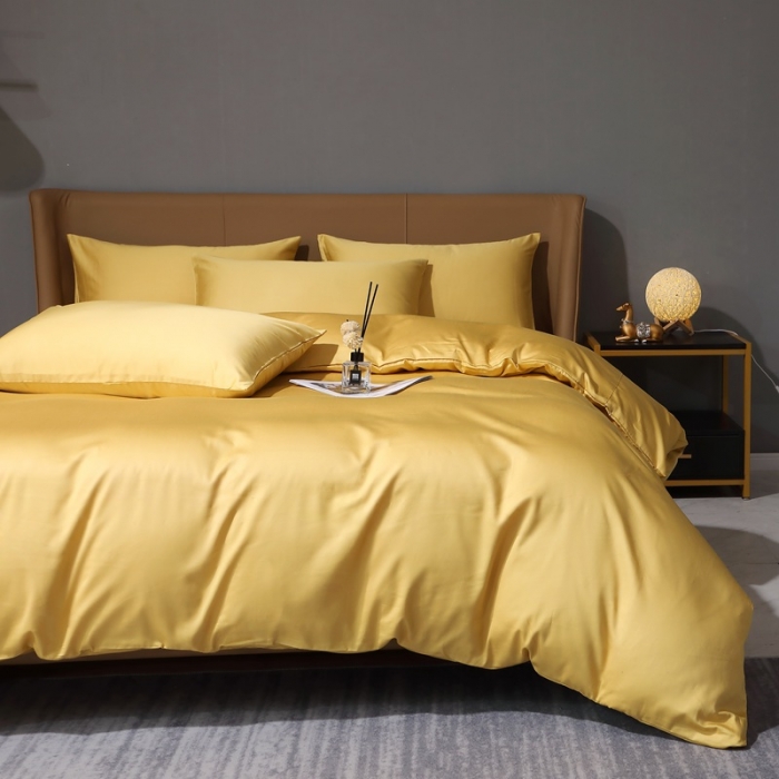 91家纺网 家纺一手货源 找家纺 2022全棉纯棉50支双股贡缎长绒棉纯色单被套单件品纯沐玉米黄