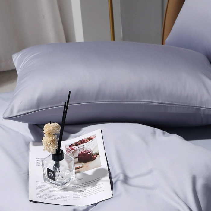 91家纺网 家纺一手货源 找家纺 晶缦2022新纯棉50支双股贡缎长绒棉纯色单枕套-纯沐-绫兰灰