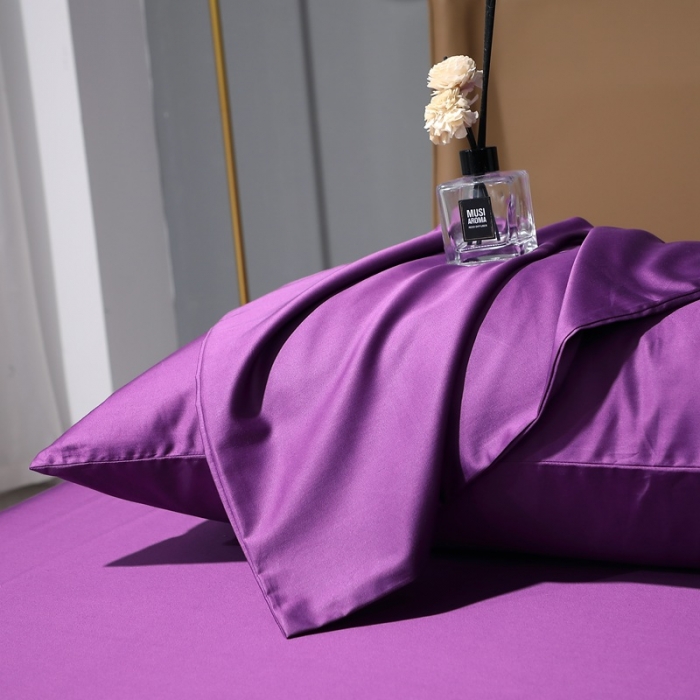 91家纺网 家纺一手货源 找家纺 晶缦2022新纯棉50支双股贡缎长绒棉纯色单枕套-纯沐-罗兰紫