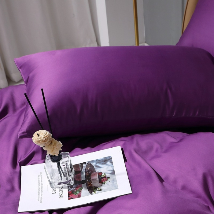 91家纺网 家纺一手货源 找家纺 晶缦2022新纯棉50支双股贡缎长绒棉纯色单枕套-纯沐-罗兰紫