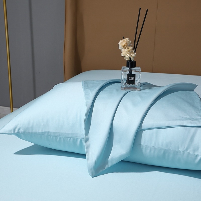 91家纺网 家纺一手货源 找家纺 晶缦2022新纯棉50支双股贡缎长绒棉纯色单枕套-纯沐-浅天蓝