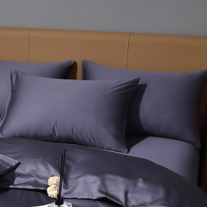 91家纺网 家纺一手货源 找家纺 晶缦2022新纯棉50支双股贡缎长绒棉纯色单枕套-纯沐-深度灰