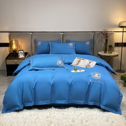 91家纺网 家纺一手货源 找家纺 栩裕纺织2022新款重工刺绣雅棉磨毛绣花四件套茜茜公主宝石蓝