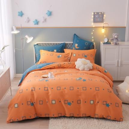 91家纺网 家纺一手货源 找家纺 金纱玉纺 2022新款全棉印花加厚磨毛四件套 仰望星辰-桔