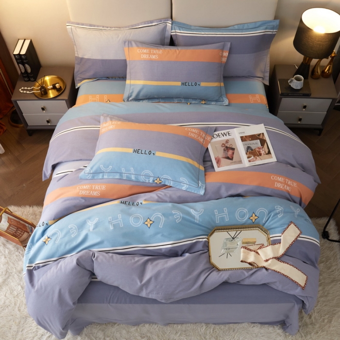 91家纺网 家纺一手货源 找家纺 金纱玉纺 2022新款全棉印花加厚磨毛四件套 乐天派-灰