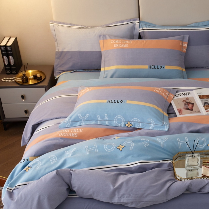 91家纺网 家纺一手货源 找家纺 金纱玉纺 2022新款全棉印花加厚磨毛四件套 乐天派-灰