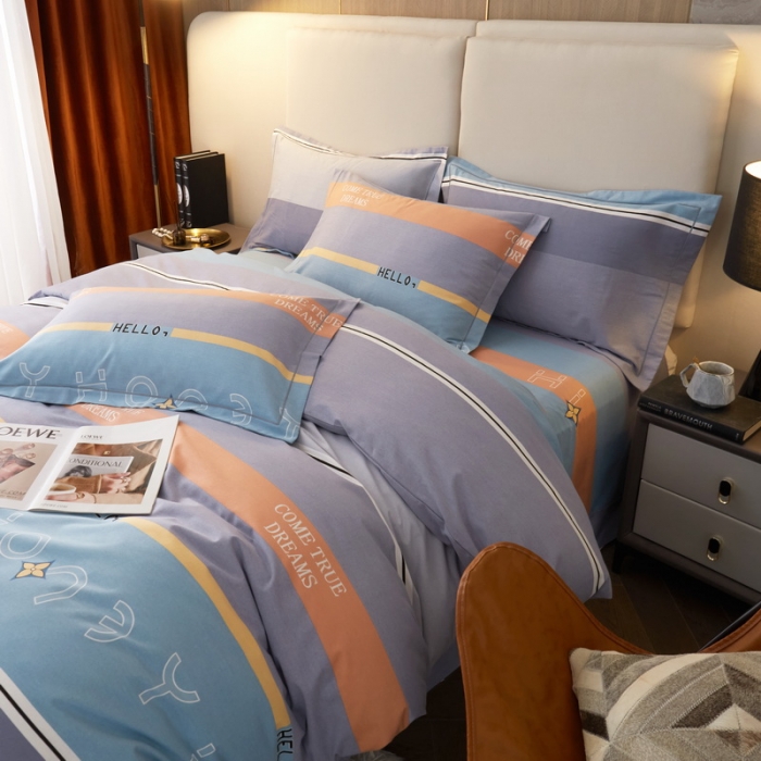 91家纺网 家纺一手货源 找家纺 金纱玉纺 2022新款全棉印花加厚磨毛四件套 乐天派-灰