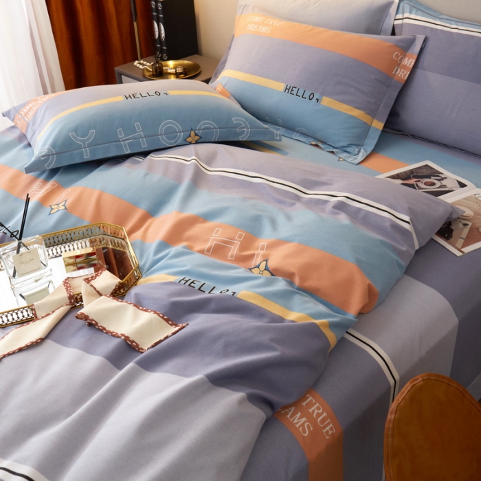 91家纺网 家纺一手货源 找家纺 金纱玉纺 2022新款全棉印花加厚磨毛四件套 乐天派-灰