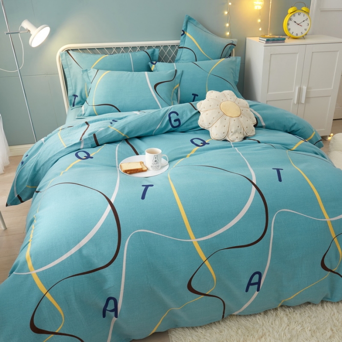 91家纺网 家纺一手货源 找家纺 金纱玉纺 2022新款印花加厚磨毛四件套 流光时速-蓝