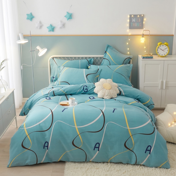 91家纺网 家纺一手货源 找家纺 金纱玉纺 2022新款印花加厚磨毛四件套 流光时速-蓝