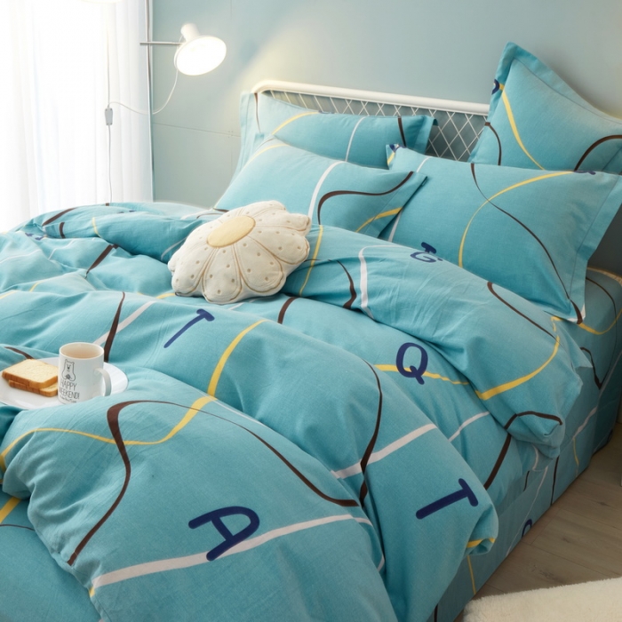 91家纺网 家纺一手货源 找家纺 金纱玉纺 2022新款印花加厚磨毛四件套 流光时速-蓝