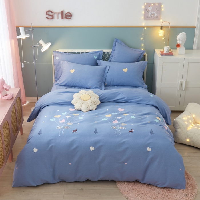 91家纺网 家纺一手货源 找家纺 金纱玉纺 2022新款印花加厚磨毛四件套 梦想-蓝