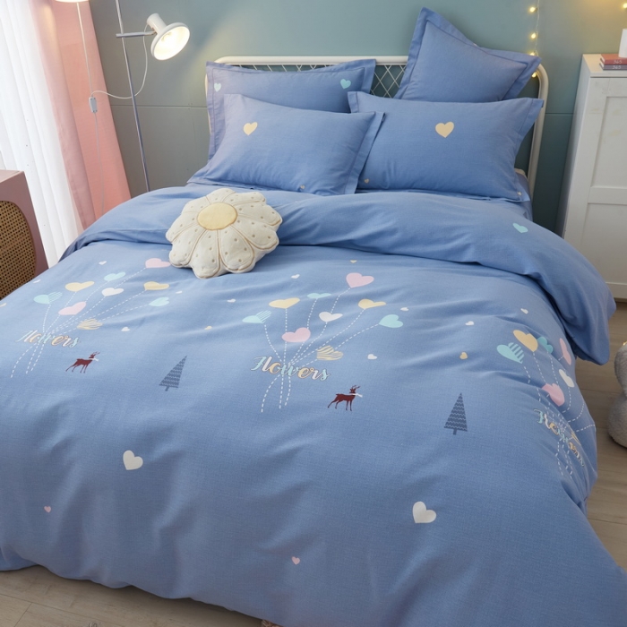 91家纺网 家纺一手货源 找家纺 金纱玉纺 2022新款印花加厚磨毛四件套 梦想-蓝