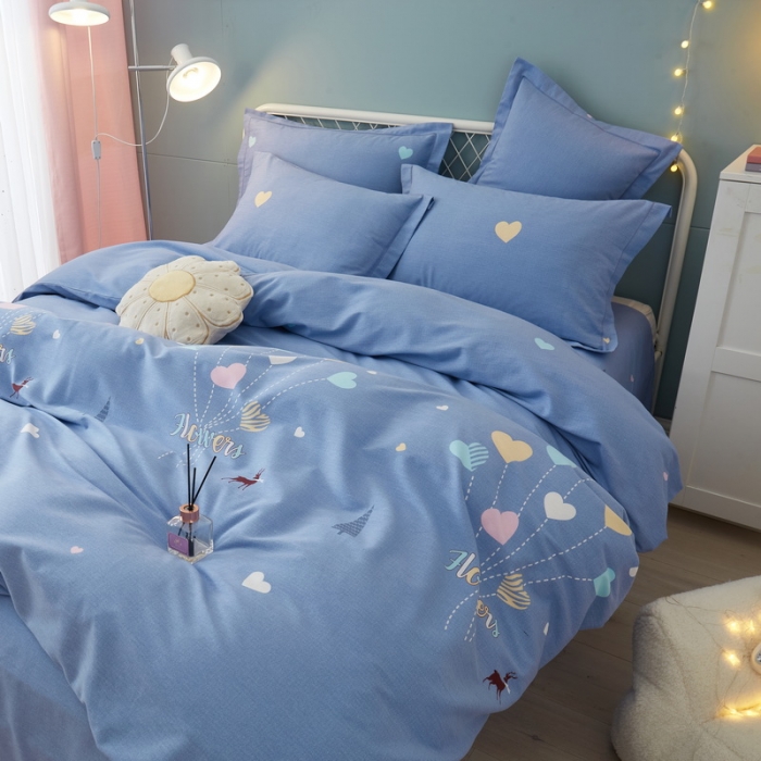 91家纺网 家纺一手货源 找家纺 金纱玉纺 2022新款印花加厚磨毛四件套 梦想-蓝