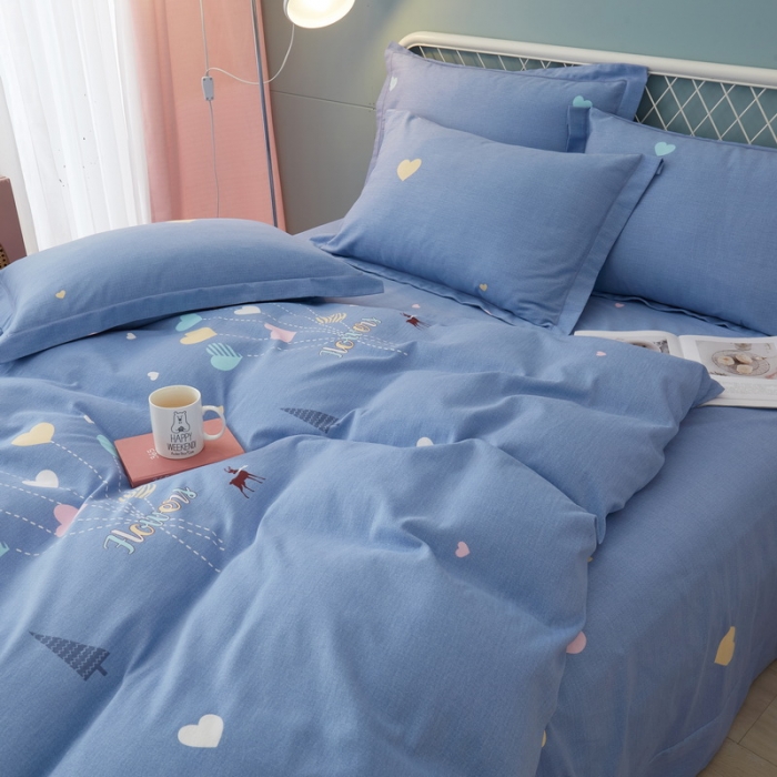 91家纺网 家纺一手货源 找家纺 金纱玉纺 2022新款印花加厚磨毛四件套 梦想-蓝