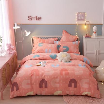 金纱玉纺 2022新款印花加厚磨毛四件套 炫彩字母-粉