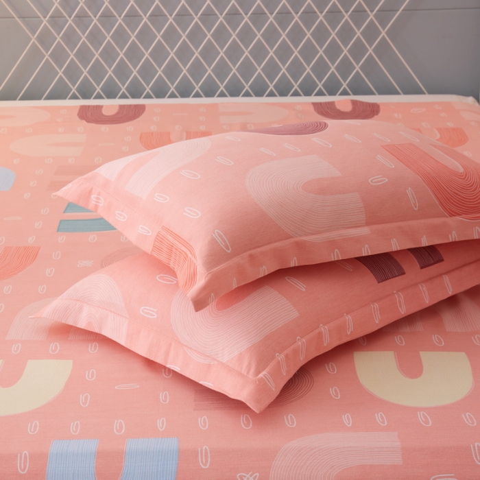 91家纺网 家纺一手货源 找家纺 金纱玉纺 2022新款印花加厚磨毛四件套 炫彩字母-粉