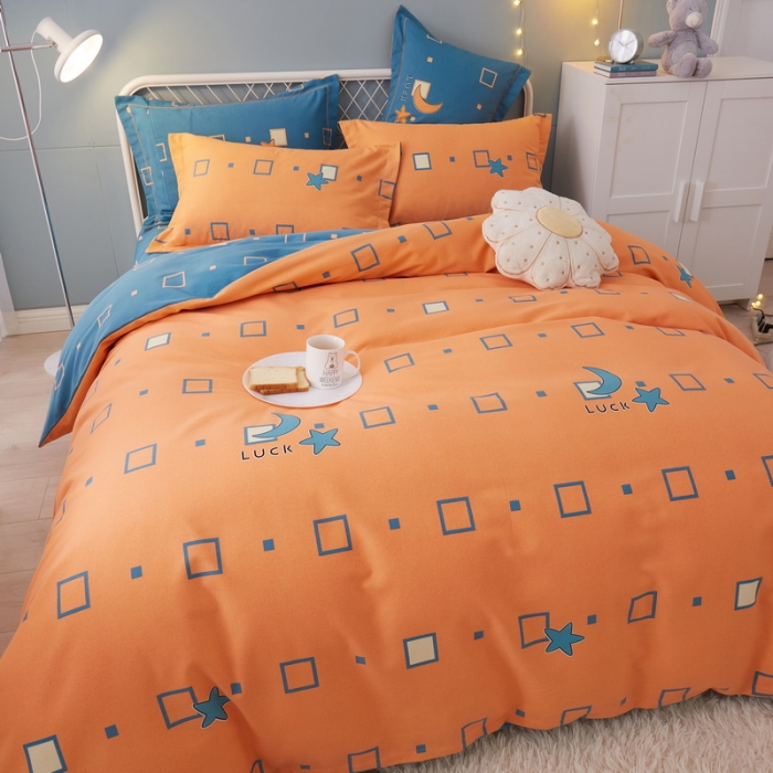 91家纺网 家纺一手货源 找家纺 金纱玉纺 2022新款全棉印花加厚磨毛四件套 仰望星辰-桔