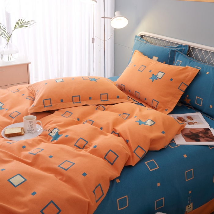 91家纺网 家纺一手货源 找家纺 金纱玉纺 2022新款全棉印花加厚磨毛四件套 仰望星辰-桔