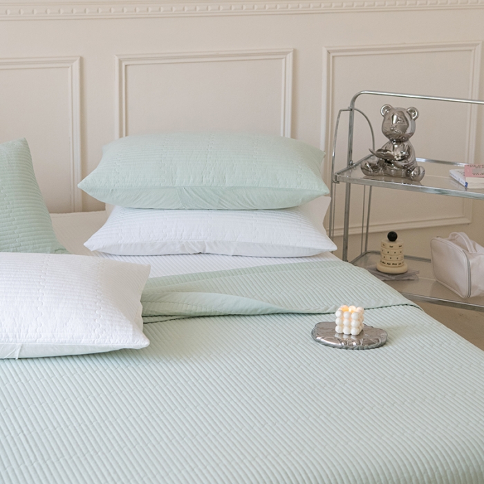 91家纺网 家纺一手货源 找家纺 久典家居 2022新款A类双面色织全棉水洗棉床盖 绿