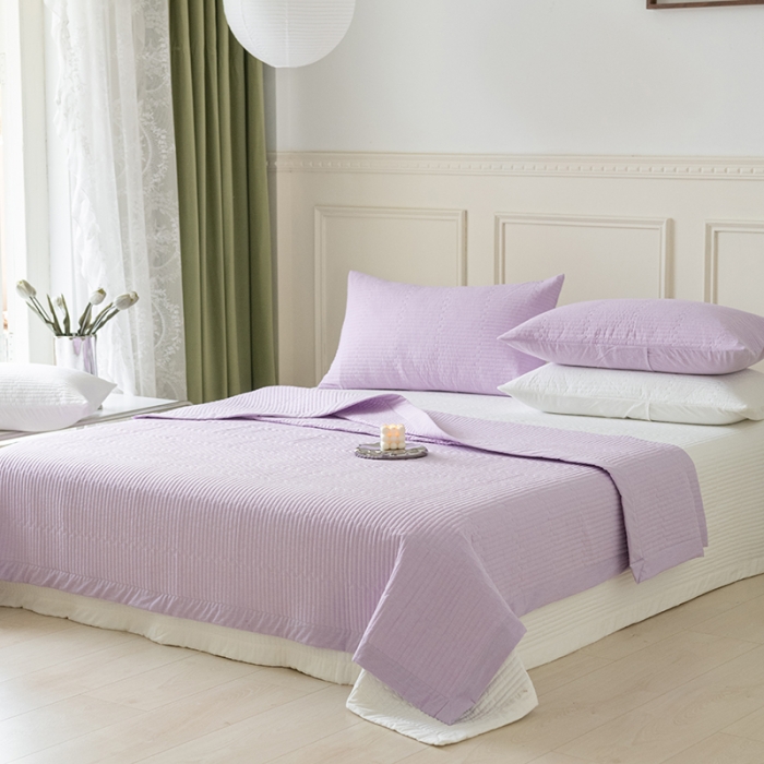 91家纺网 家纺一手货源 找家纺 久典家居 2022新款A类双面色织全棉水洗棉床盖 紫