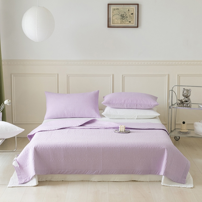 91家纺网 家纺一手货源 找家纺 久典家居 2022新款A类双面色织全棉水洗棉床盖 紫