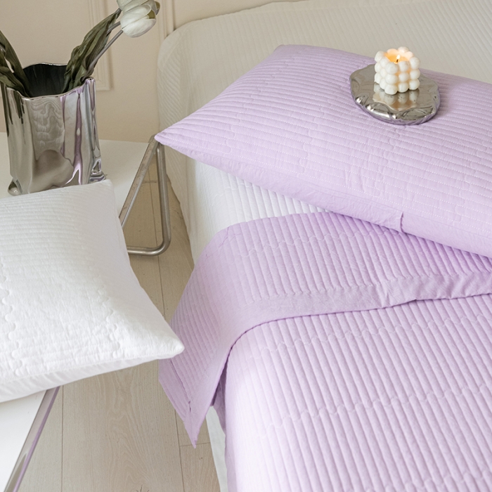 91家纺网 家纺一手货源 找家纺 久典家居 2022新款A类双面色织全棉水洗棉床盖 紫