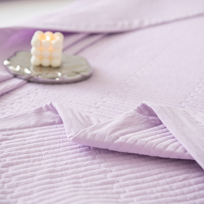 91家纺网 家纺一手货源 找家纺 久典家居 2022新款A类双面色织全棉水洗棉床盖 紫