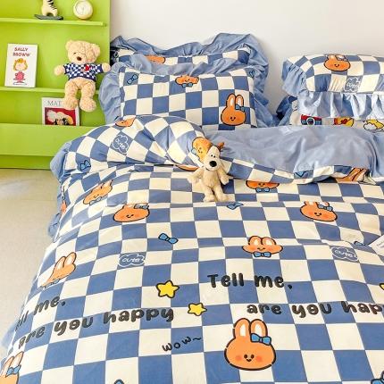 91家纺网 家纺一手货源 找家纺 花伞直播热款韩版花边植物羊绒加厚磨毛印花四件套童年游戏