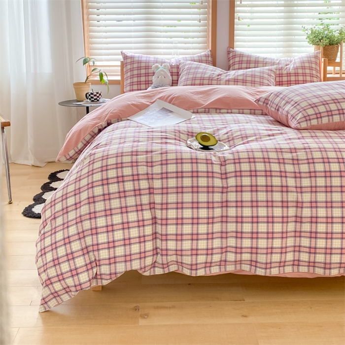 91家纺网 家纺一手货源 找家纺 蓝巢 2022新款全棉色织水洗棉四件套 瑞贝卡-粉