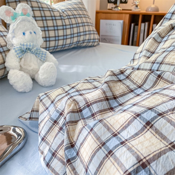 91家纺网 家纺一手货源 找家纺 蓝巢 2022新款全棉色织水洗棉四件套 瑞贝卡-兰