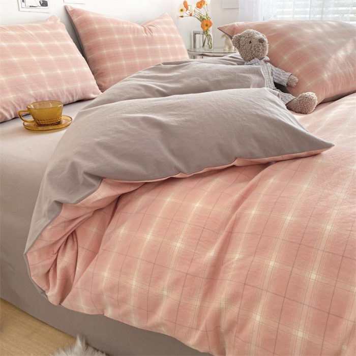 91家纺网 家纺一手货源 找家纺 蓝巢 2022新款全棉色织水洗棉四件套 甜甜夏日粉