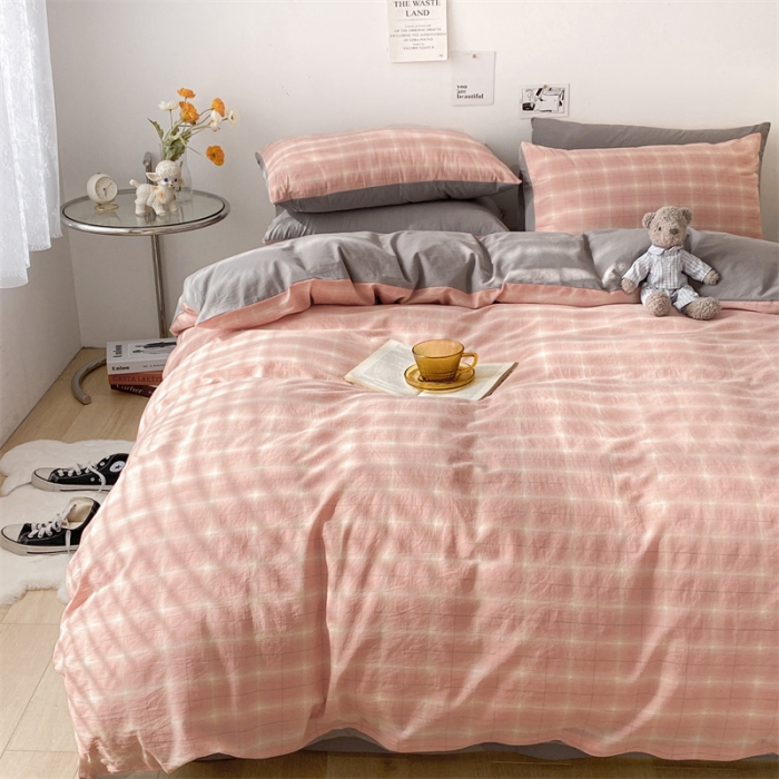 91家纺网 家纺一手货源 找家纺 蓝巢 2022新款全棉色织水洗棉四件套 甜甜夏日粉