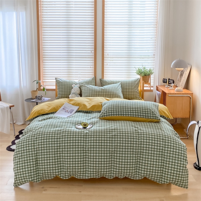 91家纺网 家纺一手货源 找家纺 蓝巢 2022新款全棉色织水洗棉四件套 维拉-绿