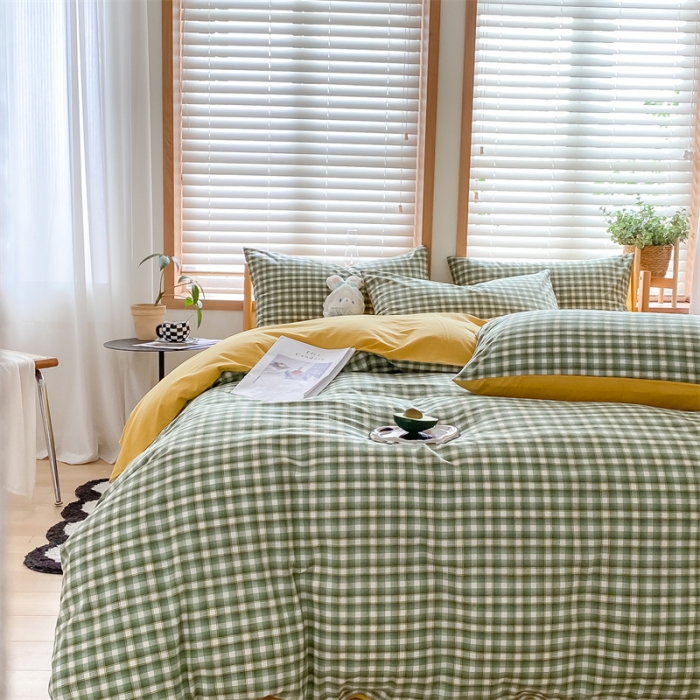 91家纺网 家纺一手货源 找家纺 蓝巢 2022新款全棉色织水洗棉四件套 维拉-绿