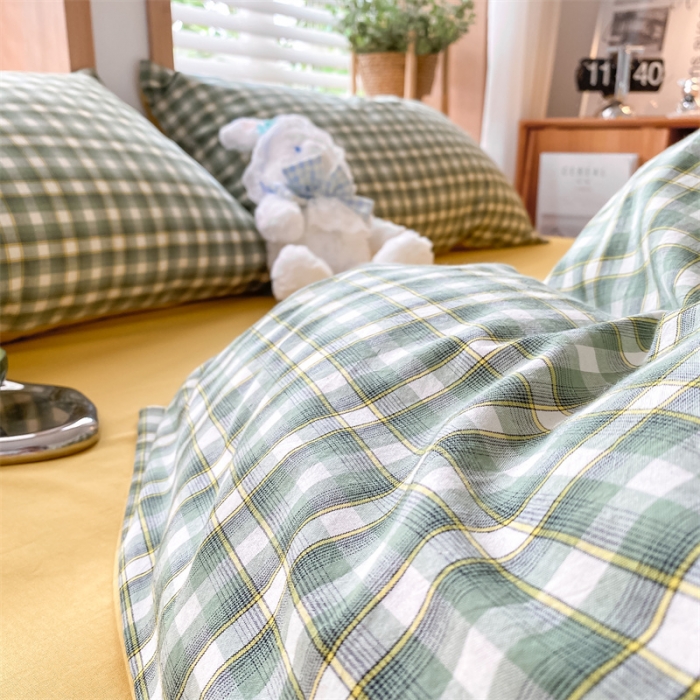 91家纺网 家纺一手货源 找家纺 蓝巢 2022新款全棉色织水洗棉四件套 维拉-绿