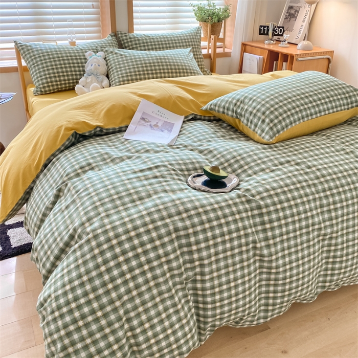 91家纺网 家纺一手货源 找家纺 蓝巢 2022新款全棉色织水洗棉四件套 维拉-绿