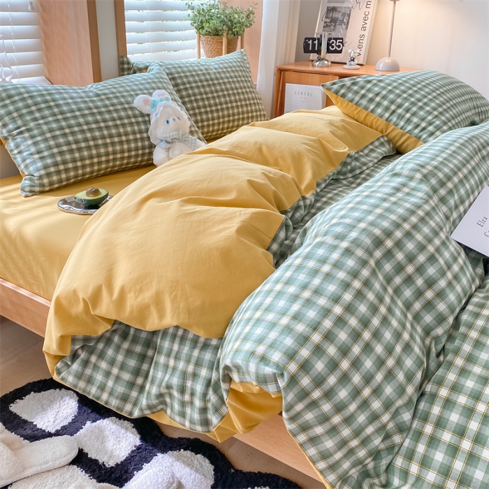 91家纺网 家纺一手货源 找家纺 蓝巢 2022新款全棉色织水洗棉四件套 维拉-绿