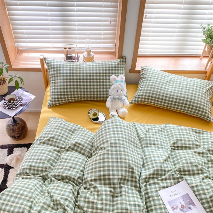 91家纺网 家纺一手货源 找家纺 蓝巢 2022新款全棉色织水洗棉四件套 维拉-绿