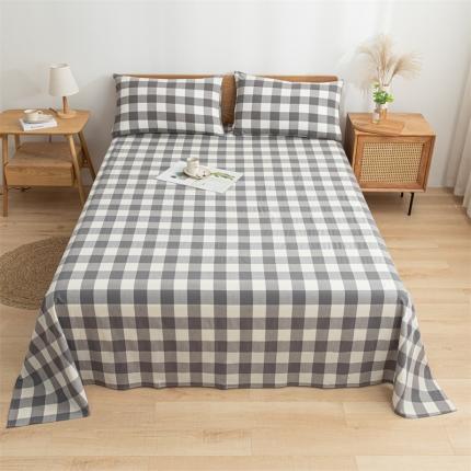 91家纺网 家纺一手货源 找家纺 蓝巢 2022新款全棉色织水洗棉单床单 灰中格