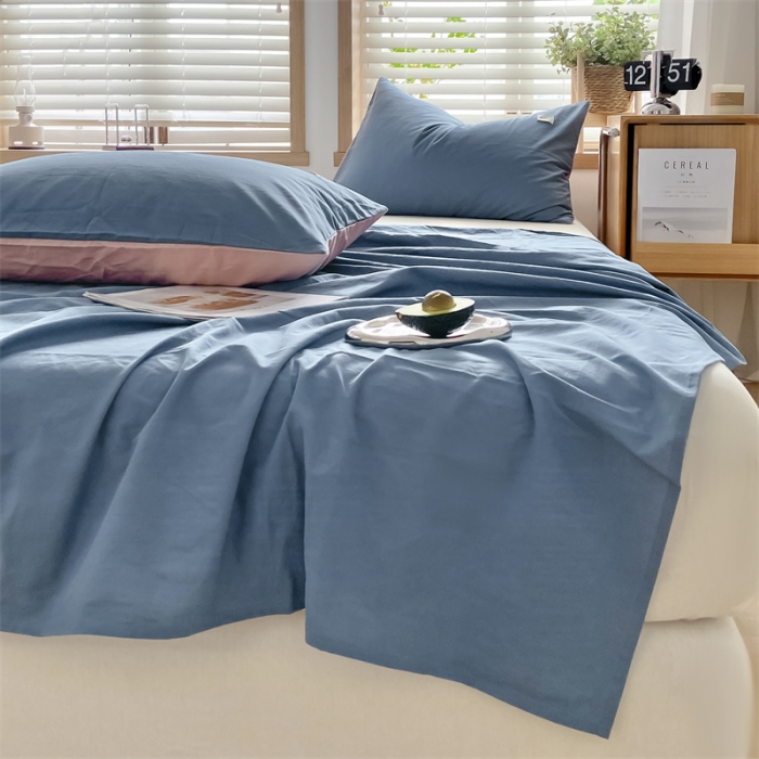 91家纺网 家纺一手货源 找家纺 蓝巢 2022新款全棉色织水洗棉单床单 宾利蓝