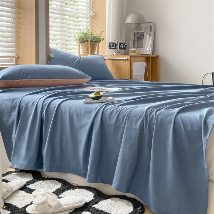 91家纺网 家纺一手货源 找家纺 蓝巢 2022新款全棉色织水洗棉单床单 宾利蓝