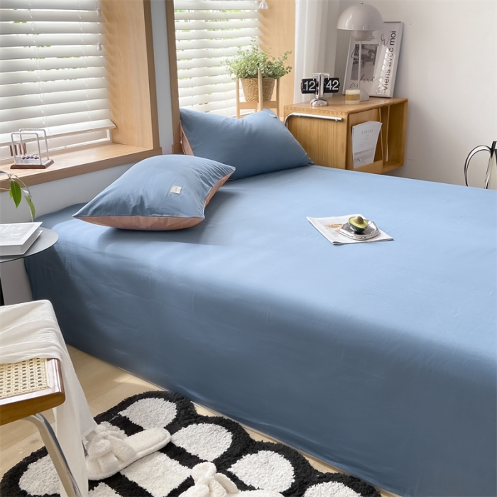 91家纺网 家纺一手货源 找家纺 蓝巢 2022新款全棉色织水洗棉单床单 宾利蓝