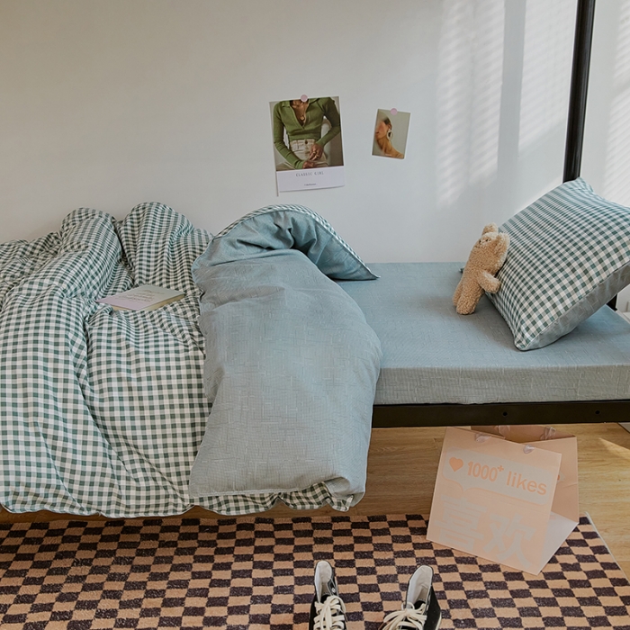 91家纺网 家纺一手货源 找家纺 世爵 2022新款亲肤棉学生宿舍上下铺三件套开学季 优格绿