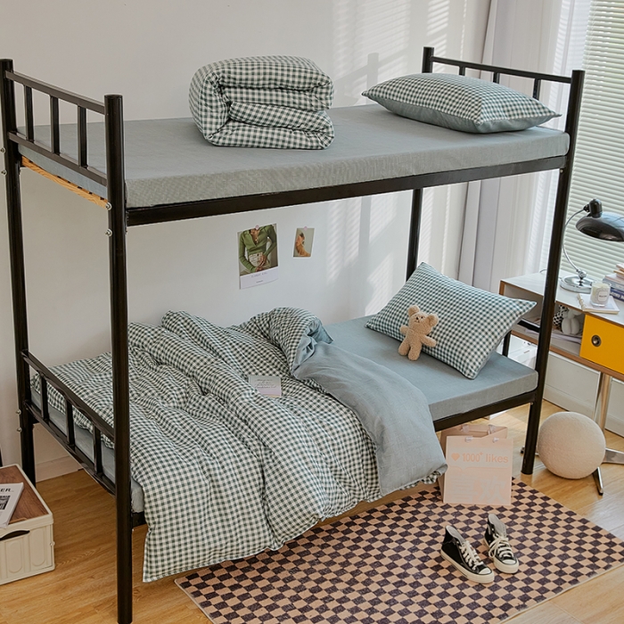 91家纺网 家纺一手货源 找家纺 世爵 2022新款亲肤棉学生宿舍上下铺三件套开学季 优格绿