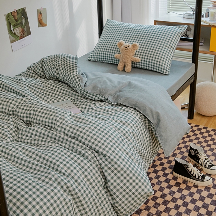 91家纺网 家纺一手货源 找家纺 世爵 2022新款亲肤棉学生宿舍上下铺三件套开学季 优格绿