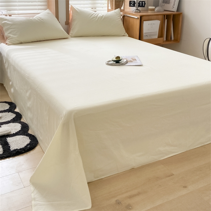 91家纺网 家纺一手货源 找家纺 蓝巢 2022新款全棉色织水洗棉单床单 奶黄