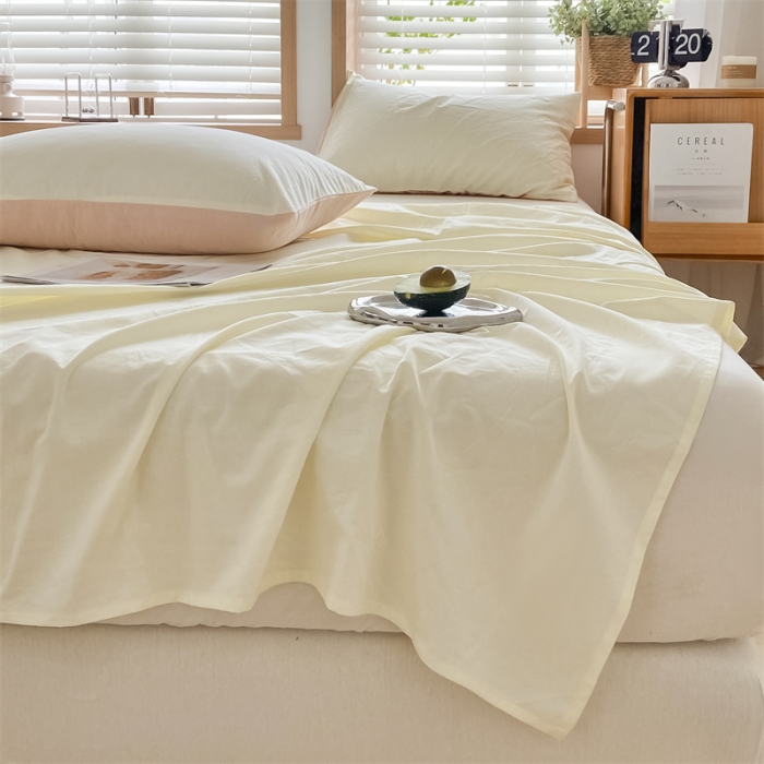 91家纺网 家纺一手货源 找家纺 蓝巢 2022新款全棉色织水洗棉单床单 奶黄