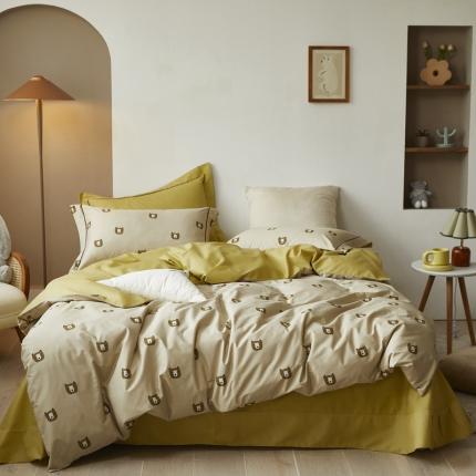 91家纺网 家纺一手货源 找家纺 由丽 2025新款铂金精梳臻棉四件套-卡通系列被乖奇熊-卡其