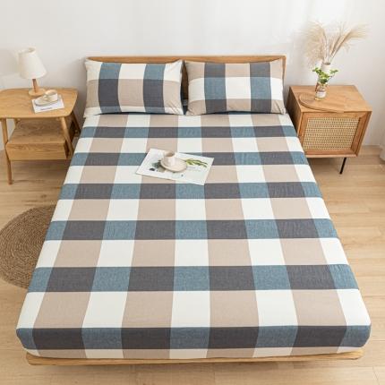 91家纺网 家纺一手货源 找家纺 蓝巢 2022新款全棉色织水洗棉单床笠 蓝调格